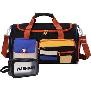 Women Black Red Small Gym Carry On Weekender Travel Duffle Shoe Compartment Bag